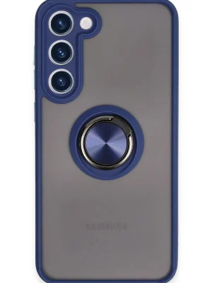 Newface Samsung Galaxy S23 Plus Kılıf Montreal Yüzüklü Silikon Kapak - Lacivert