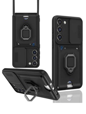 Newface Samsung Galaxy S23 Plus Kılıf Zuma Kartvizitli Yüzüklü Silikon - Siyah