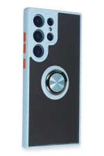 Newface Samsung Galaxy S23 Ultra Kılıf Montreal Yüzüklü Silikon Kapak - Buz Mavi - Görsel 2