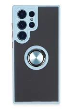 Newface Samsung Galaxy S23 Ultra Kılıf Montreal Yüzüklü Silikon Kapak - Buz Mavi