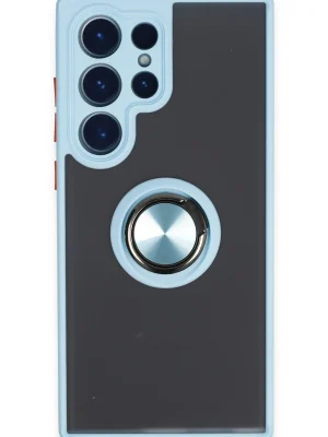 Newface Samsung Galaxy S23 Ultra Kılıf Montreal Yüzüklü Silikon Kapak - Buz Mavi