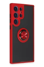 Newface Samsung Galaxy S23 Ultra Kılıf Montreal Yüzüklü Silikon Kapak - Kırmızı - Görsel 2