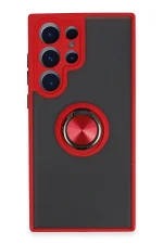 Newface Samsung Galaxy S23 Ultra Kılıf Montreal Yüzüklü Silikon Kapak - Kırmızı