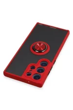 Newface Samsung Galaxy S23 Ultra Kılıf Montreal Yüzüklü Silikon Kapak - Kırmızı - Görsel 4