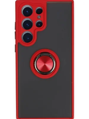 Newface Samsung Galaxy S23 Ultra Kılıf Montreal Yüzüklü Silikon Kapak - Kırmızı