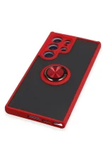 Newface Samsung Galaxy S23 Ultra Kılıf Montreal Yüzüklü Silikon Kapak - Kırmızı - Görsel 5