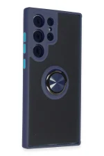 Newface Samsung Galaxy S23 Ultra Kılıf Montreal Yüzüklü Silikon Kapak - Lacivert - Görsel 2