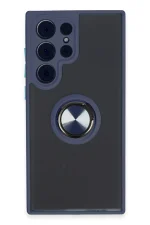 Newface Samsung Galaxy S23 Ultra Kılıf Montreal Yüzüklü Silikon Kapak - Lacivert