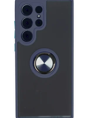 Newface Samsung Galaxy S23 Ultra Kılıf Montreal Yüzüklü Silikon Kapak - Lacivert