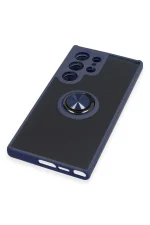 Newface Samsung Galaxy S23 Ultra Kılıf Montreal Yüzüklü Silikon Kapak - Lacivert - Görsel 5