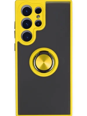 Newface Samsung Galaxy S23 Ultra Kılıf Montreal Yüzüklü Silikon Kapak - Sarı