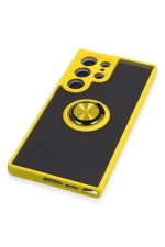 Newface Samsung Galaxy S23 Ultra Kılıf Montreal Yüzüklü Silikon Kapak - Sarı - Görsel 5