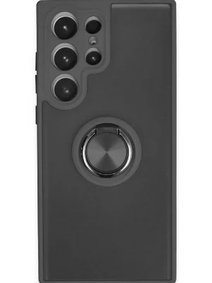 Newface Samsung Galaxy S23 Ultra Kılıf Montreal Yüzüklü Silikon Kapak - Siyah