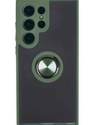 Newface Samsung Galaxy S23 Ultra Kılıf Montreal Yüzüklü Silikon Kapak - Yeşil