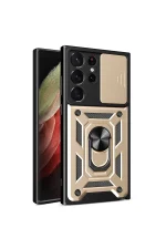 Newface Samsung Galaxy S23 Ultra Kılıf Pars Lens Yüzüklü Silikon - Gold