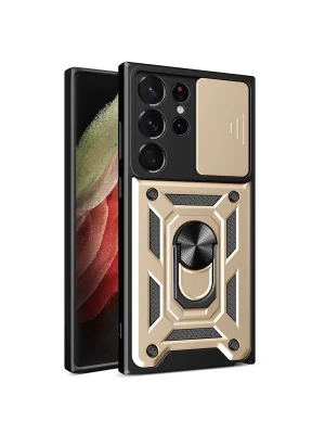 Newface Samsung Galaxy S23 Ultra Kılıf Pars Lens Yüzüklü Silikon - Gold