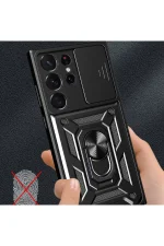 Newface Samsung Galaxy S23 Ultra Kılıf Pars Lens Yüzüklü Silikon - Kırmızı - Görsel 2