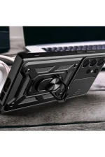 Newface Samsung Galaxy S23 Ultra Kılıf Pars Lens Yüzüklü Silikon - Kırmızı - Görsel 3