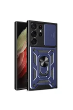 Newface Samsung Galaxy S23 Ultra Kılıf Pars Lens Yüzüklü Silikon - Lacivert