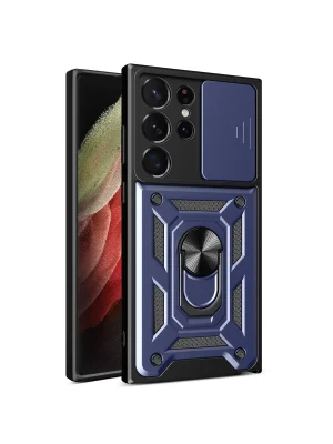 Newface Samsung Galaxy S23 Ultra Kılıf Pars Lens Yüzüklü Silikon - Lacivert