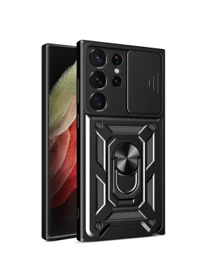 Newface Samsung Galaxy S23 Ultra Kılıf Pars Lens Yüzüklü Silikon - Siyah