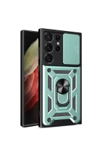 Newface Samsung Galaxy S23 Ultra Kılıf Pars Lens Yüzüklü Silikon - Yeşil