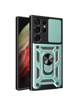 Newface Samsung Galaxy S23 Ultra Kılıf Pars Lens Yüzüklü Silikon - Yeşil