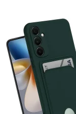 Newface Samsung Galaxy S24 FE Kılıf Kelvin Kartvizitli Silikon - Koyu Yeşil - Görsel 4