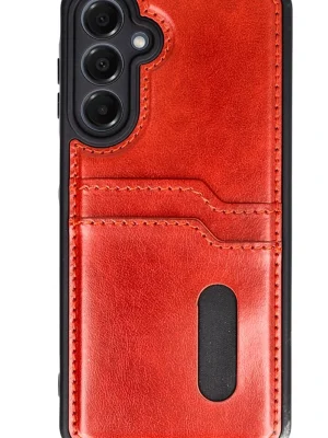 Newface Samsung Galaxy S24 FE Kılıf Sara Kartvizitli Deri Kılıf - Kırmızı