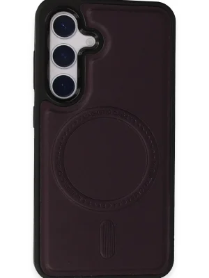 Newface Samsung Galaxy S24 Kılıf Ozzi Magsafe Deri Kapak - Derin Mor