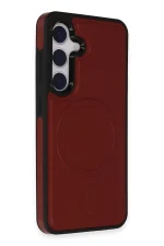 Newface Samsung Galaxy S24 Kılıf Ozzi Magsafe Deri Kapak - Kırmızı - Görsel 2