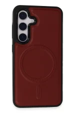 Newface Samsung Galaxy S24 Kılıf Ozzi Magsafe Deri Kapak - Kırmızı