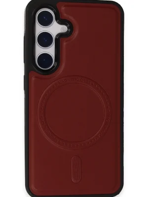 Newface Samsung Galaxy S24 Kılıf Ozzi Magsafe Deri Kapak - Kırmızı