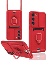 Newface Samsung Galaxy S24 Plus Kılıf Zuma Kartvizitli Yüzüklü Silikon - Kırmızı