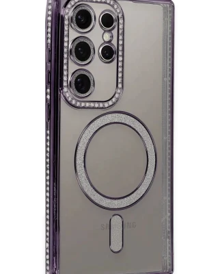 Newface Samsung Galaxy S24 Ultra Kılıf Joke Simli Magneticsafe Kılıf - Derin Mor