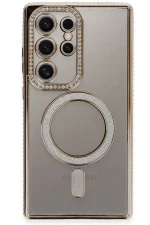 Newface Samsung Galaxy S24 Ultra Kılıf Joke Simli Magneticsafe Kılıf - Gold - Görsel 2