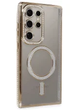 Newface Samsung Galaxy S24 Ultra Kılıf Joke Simli Magneticsafe Kılıf - Gold