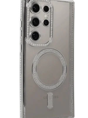 Newface Samsung Galaxy S24 Ultra Kılıf Joke Simli Magneticsafe Kılıf - Gümüş