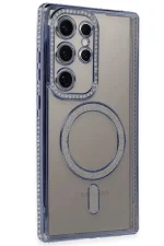 Newface Samsung Galaxy S24 Ultra Kılıf Joke Simli Magneticsafe Kılıf - Mavi