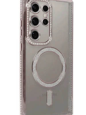 Newface Samsung Galaxy S24 Ultra Kılıf Joke Simli Magneticsafe Kılıf - Pembe