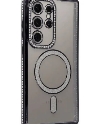 Newface Samsung Galaxy S24 Ultra Kılıf Joke Simli Magneticsafe Kılıf - Siyah