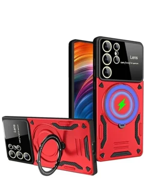 Newface Samsung Galaxy S24 Ultra Kılıf Joy Lens Standlı Kapak - Kırmızı