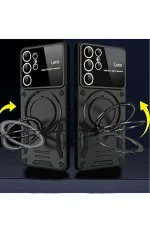 Newface Samsung Galaxy S24 Ultra Kılıf Joy Lens Standlı Kapak - Lacivert - Görsel 2