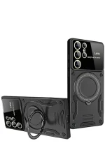 Newface Samsung Galaxy S24 Ultra Kılıf Joy Lens Standlı Kapak - Siyah