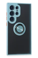 Newface Samsung Galaxy S24 Ultra Kılıf Montreal Yüzüklü Silikon Kapak - Buz Mavi