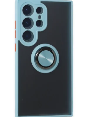 Newface Samsung Galaxy S24 Ultra Kılıf Montreal Yüzüklü Silikon Kapak - Buz Mavi