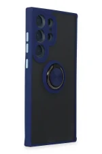 Newface Samsung Galaxy S24 Ultra Kılıf Montreal Yüzüklü Silikon Kapak - Lacivert - Görsel 2