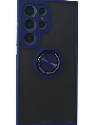 Newface Samsung Galaxy S24 Ultra Kılıf Montreal Yüzüklü Silikon Kapak - Lacivert