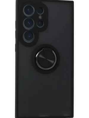 Newface Samsung Galaxy S24 Ultra Kılıf Montreal Yüzüklü Silikon Kapak - Siyah