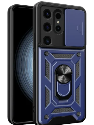 Newface Samsung Galaxy S24 Ultra Kılıf Pars Lens Yüzüklü Silikon - Lacivert